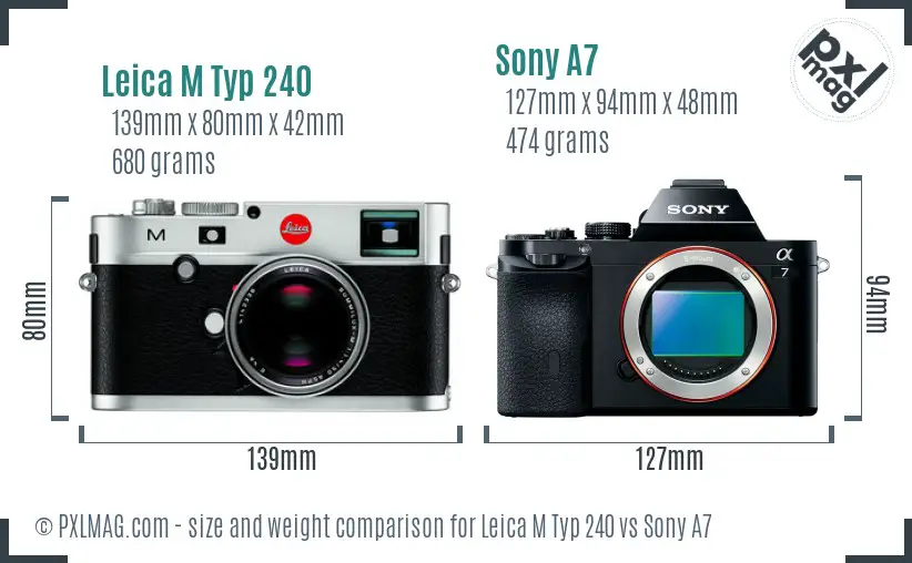 Leica M Typ 240 vs Sony A7 size comparison