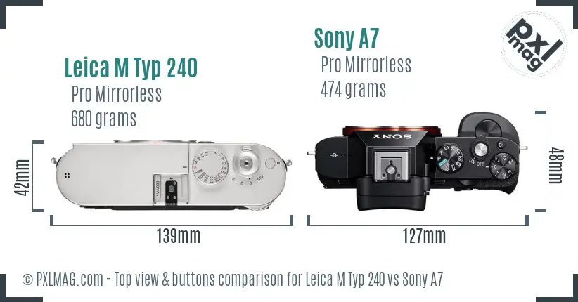 Leica M Typ 240 vs Sony A7 top view buttons comparison