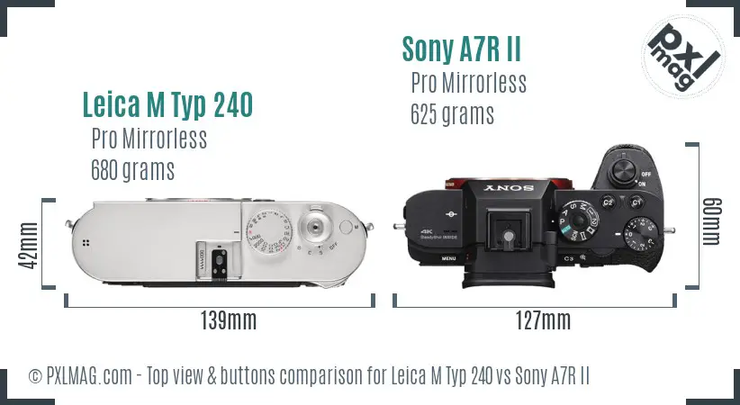 Leica M Typ 240 vs Sony A7R II top view buttons comparison