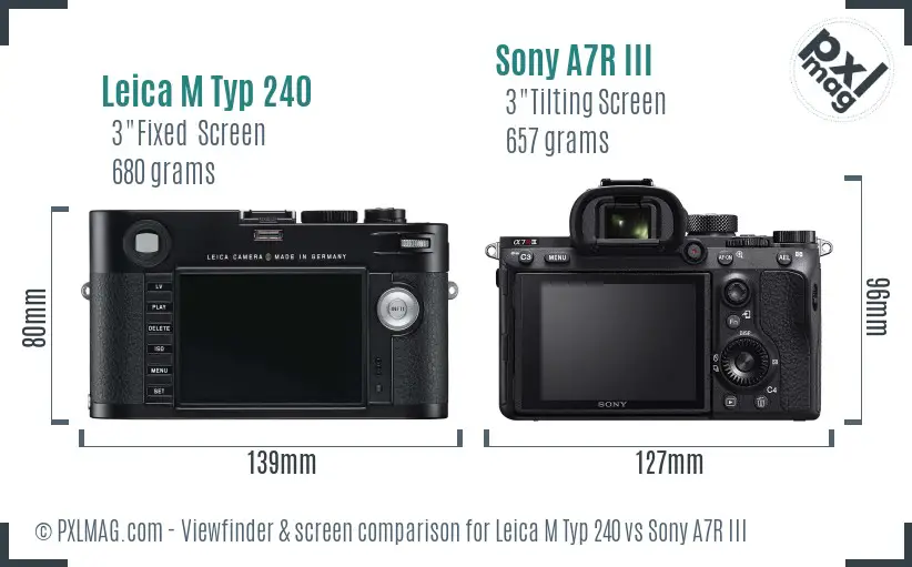 Leica M Typ 240 vs Sony A7R III Screen and Viewfinder comparison