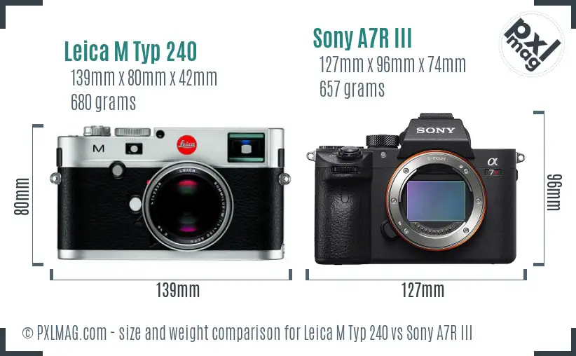 Leica M Typ 240 vs Sony A7R III size comparison