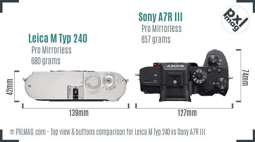 Leica M Typ 240 vs Sony A7R III top view buttons comparison