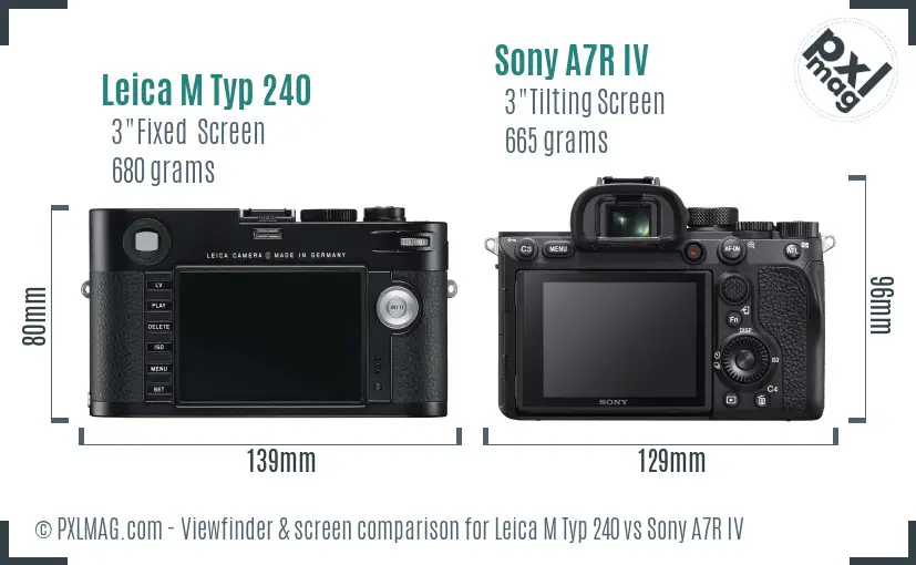 Leica M Typ 240 vs Sony A7R IV Screen and Viewfinder comparison