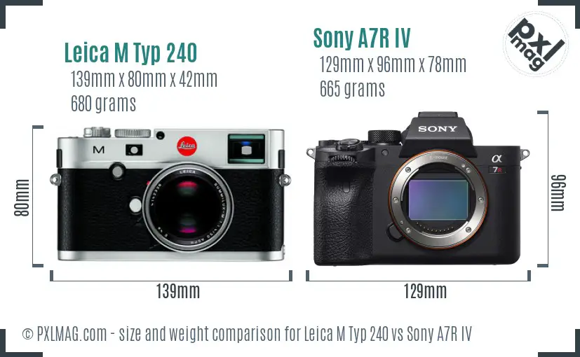 Leica M Typ 240 vs Sony A7R IV size comparison