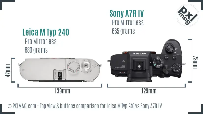 Leica M Typ 240 vs Sony A7R IV top view buttons comparison