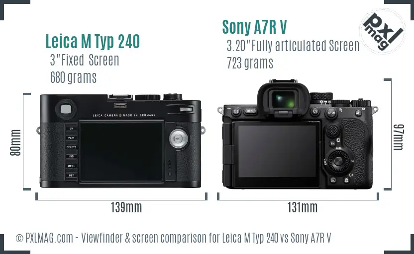 Leica M Typ 240 vs Sony A7R V Screen and Viewfinder comparison