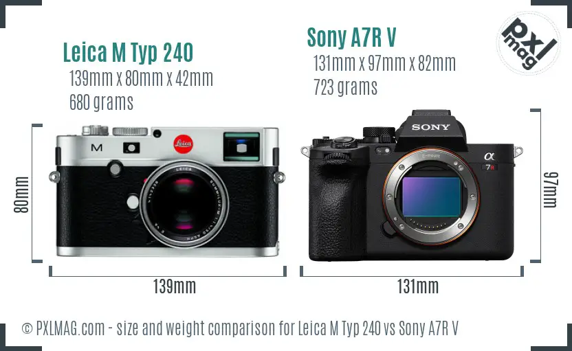 Leica M Typ 240 vs Sony A7R V size comparison