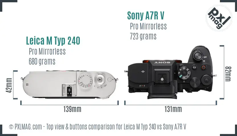 Leica M Typ 240 vs Sony A7R V top view buttons comparison