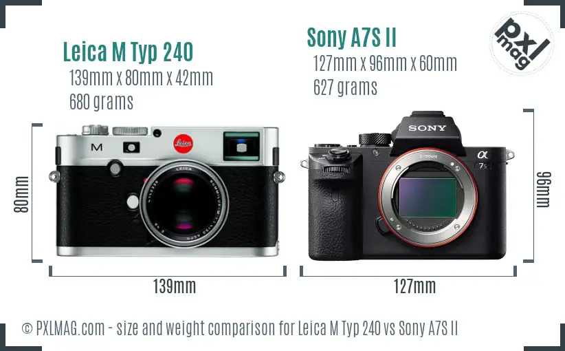 Leica M Typ 240 vs Sony A7S II size comparison