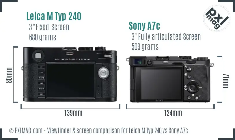 Leica M Typ 240 vs Sony A7c Screen and Viewfinder comparison