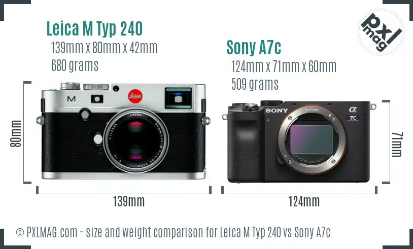 Leica M Typ 240 vs Sony A7c size comparison