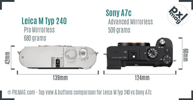 Leica M Typ 240 vs Sony A7c top view buttons comparison