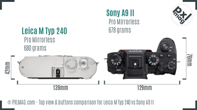 Leica M Typ 240 vs Sony A9 II top view buttons comparison