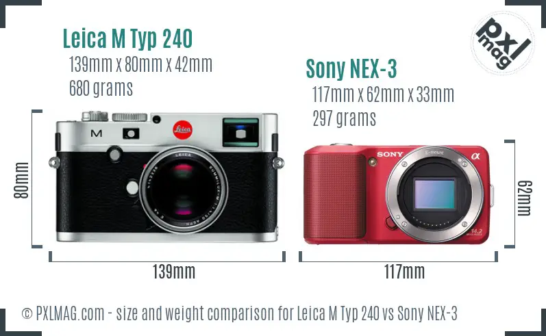 Leica M Typ 240 vs Sony NEX-3 size comparison
