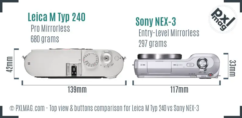 Leica M Typ 240 vs Sony NEX-3 top view buttons comparison