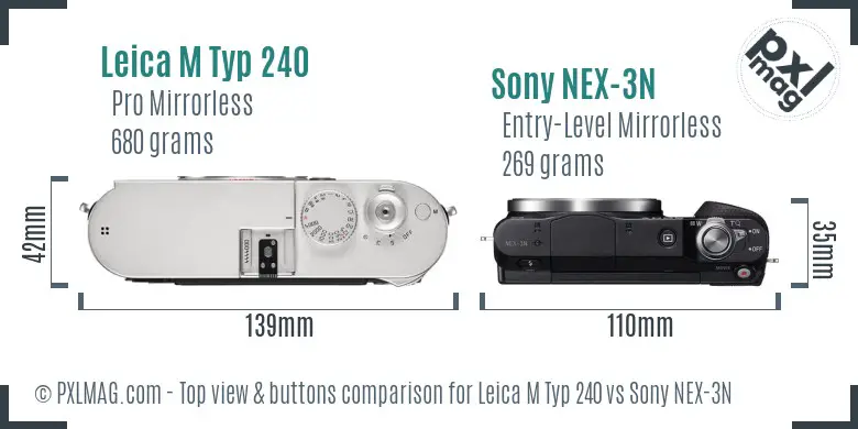 Leica M Typ 240 vs Sony NEX-3N top view buttons comparison