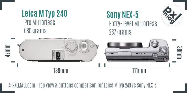 Leica M Typ 240 vs Sony NEX-5 top view buttons comparison