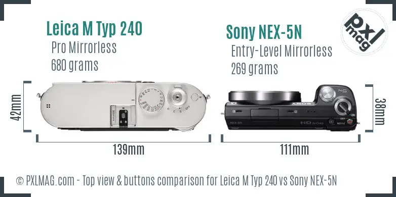 Leica M Typ 240 vs Sony NEX-5N top view buttons comparison
