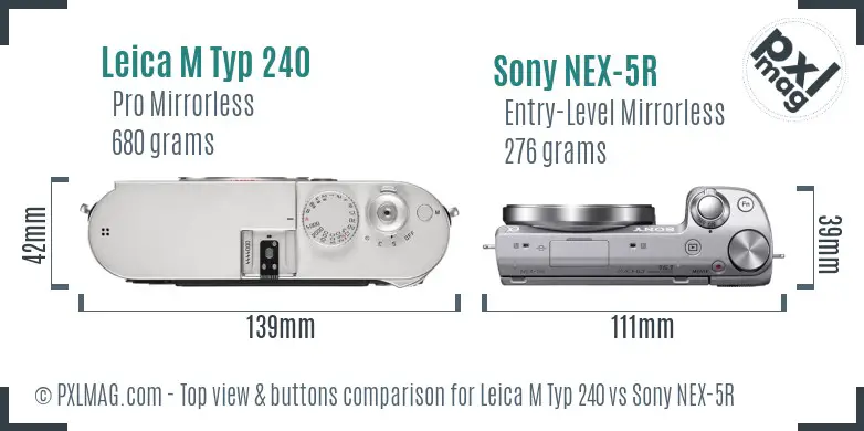 Leica M Typ 240 vs Sony NEX-5R top view buttons comparison