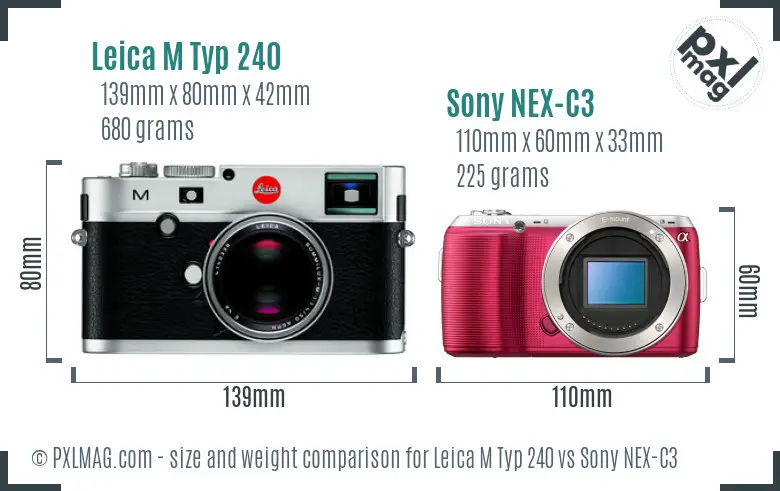 Leica M Typ 240 vs Sony NEX-C3 size comparison