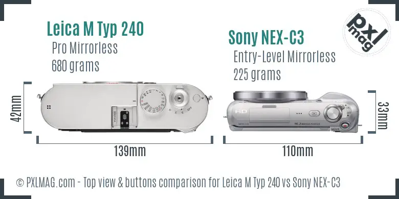 Leica M Typ 240 vs Sony NEX-C3 top view buttons comparison