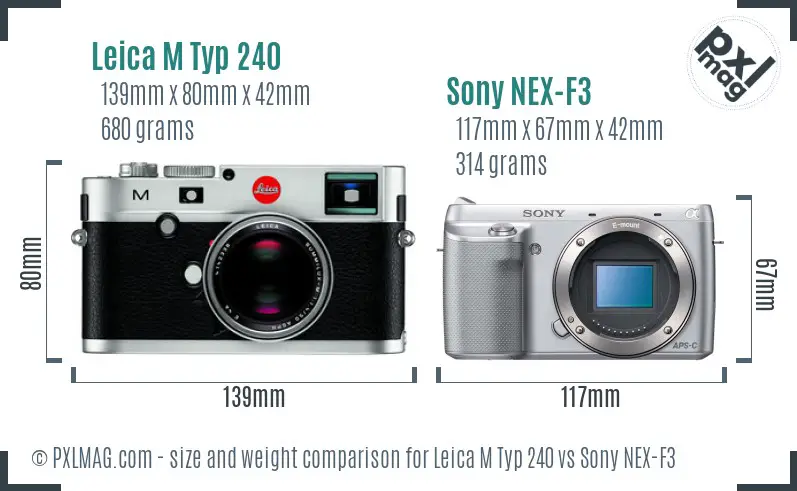 Leica M Typ 240 vs Sony NEX-F3 size comparison
