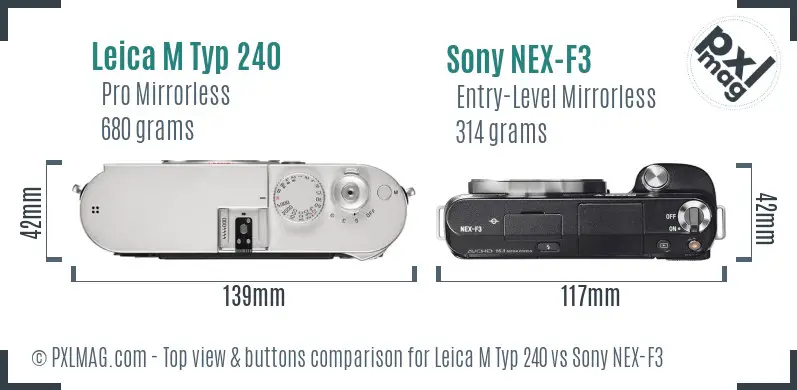 Leica M Typ 240 vs Sony NEX-F3 top view buttons comparison