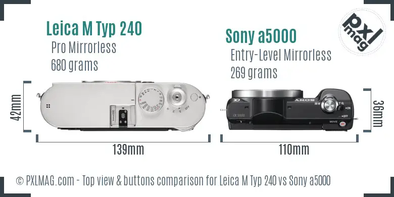 Leica M Typ 240 vs Sony a5000 top view buttons comparison