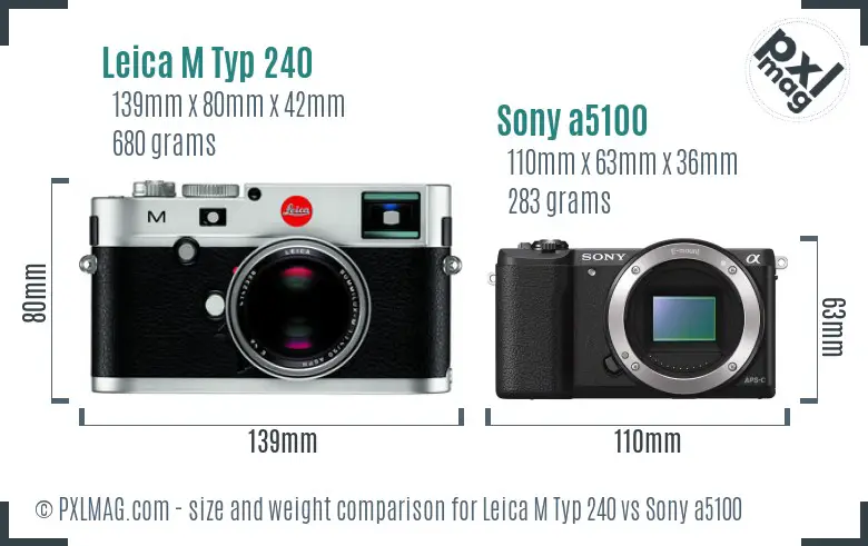 Leica M Typ 240 vs Sony a5100 size comparison
