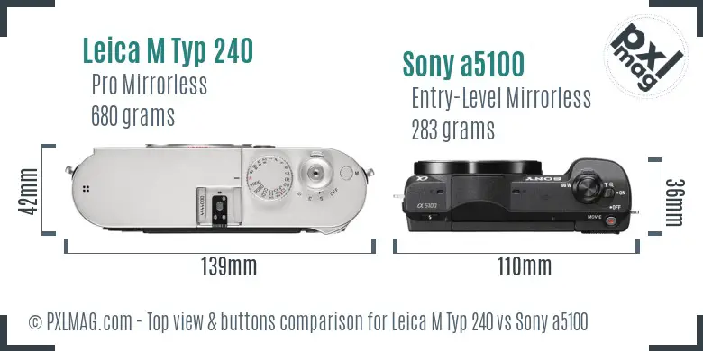 Leica M Typ 240 vs Sony a5100 top view buttons comparison