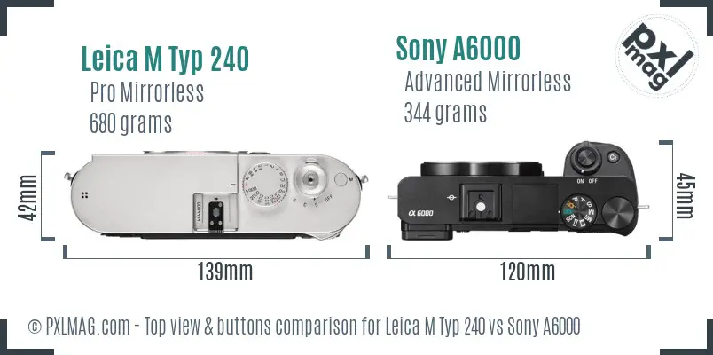 Leica M Typ 240 vs Sony A6000 top view buttons comparison