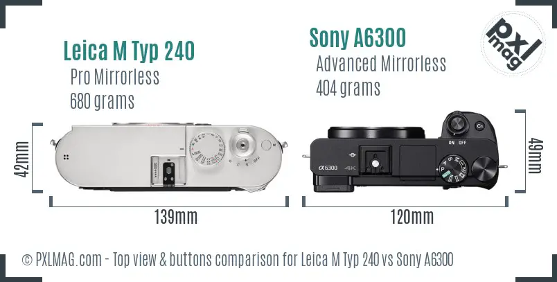 Leica M Typ 240 vs Sony A6300 top view buttons comparison