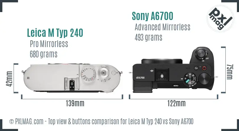 Leica M Typ 240 vs Sony A6700 top view buttons comparison Leica M Typ 240 vs Sony A6700 top view buttons comparison