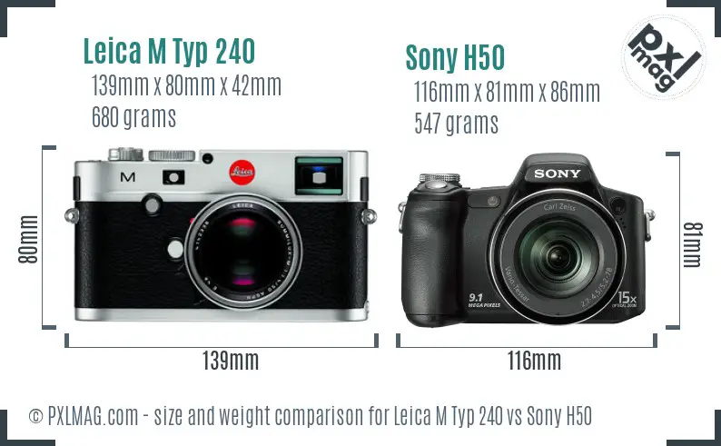 Leica M Typ 240 vs Sony H50 size comparison