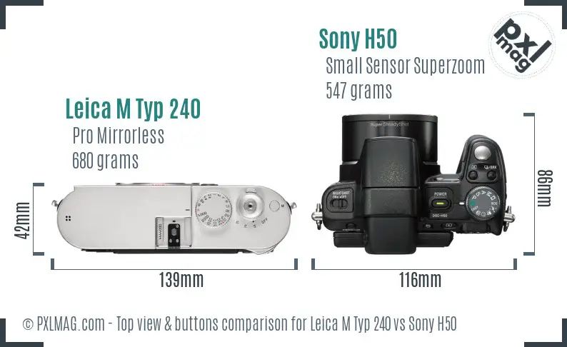 Leica M Typ 240 vs Sony H50 top view buttons comparison