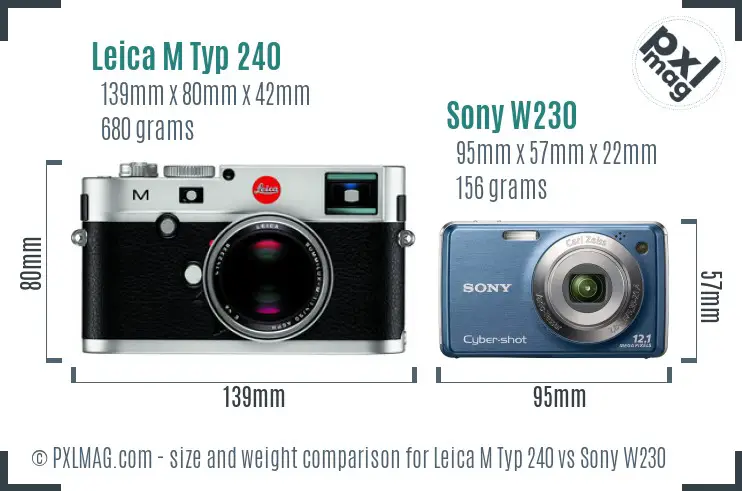 Leica M Typ 240 vs Sony W230 size comparison