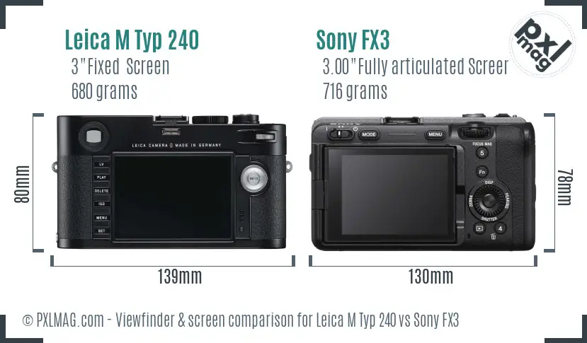 Leica M Typ 240 vs Sony FX3 Screen and Viewfinder comparison