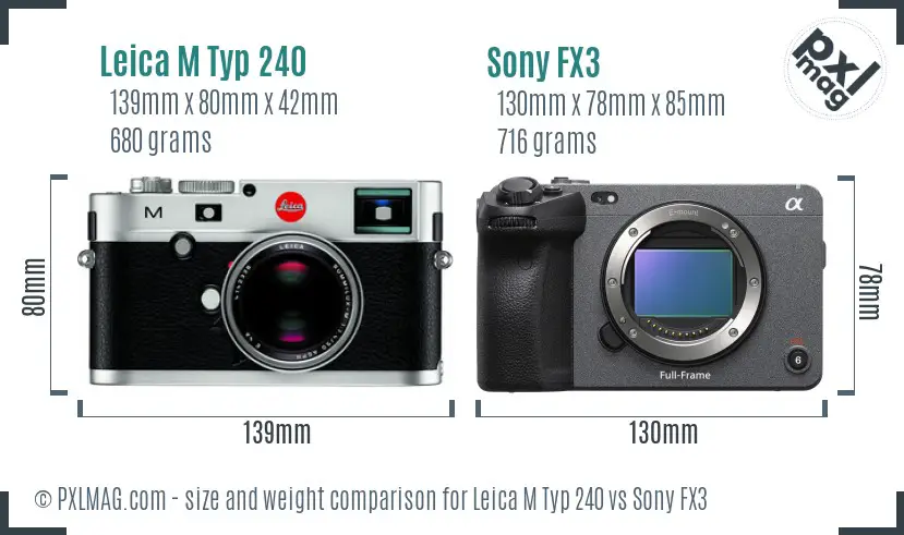 Leica M Typ 240 vs Sony FX3 size comparison