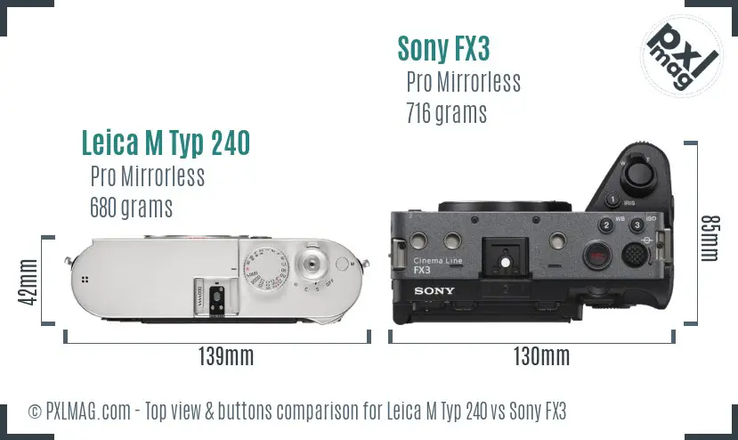 Leica M Typ 240 vs Sony FX3 top view buttons comparison