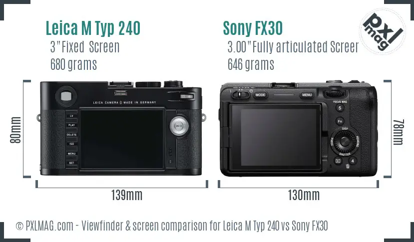 Leica M Typ 240 vs Sony FX30 Screen and Viewfinder comparison Leica M Typ 240 vs Sony FX30 Screen and Viewfinder comparison