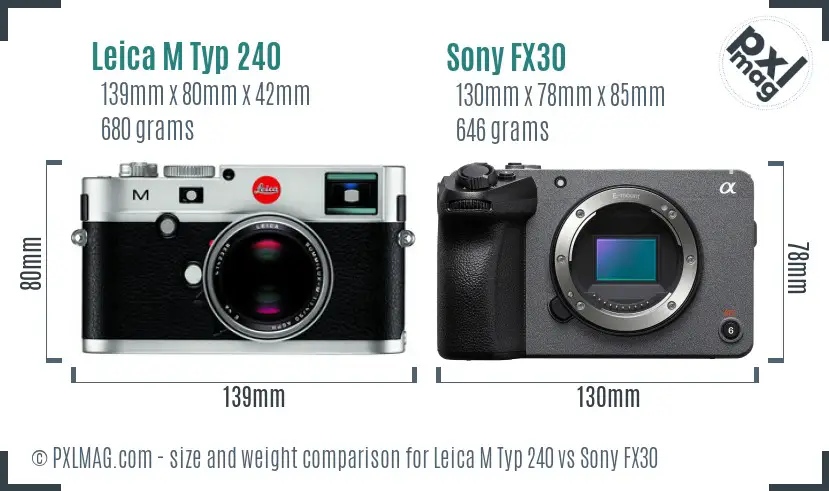 Leica M Typ 240 vs Sony FX30 size comparison Leica M Typ 240 vs Sony FX30 size comparison