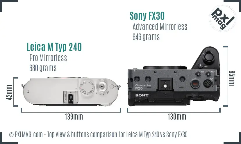 Leica M Typ 240 vs Sony FX30 top view buttons comparison Leica M Typ 240 vs Sony FX30 top view buttons comparison