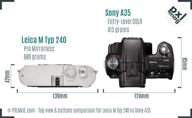 Leica M Typ 240 vs Sony A35 top view buttons comparison Leica M Typ 240 vs Sony A35 top view buttons comparison