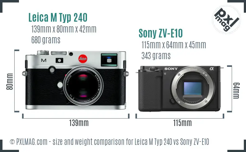 Leica M Typ 240 vs Sony ZV-E10 size comparison