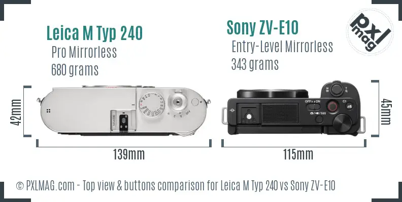 Leica M Typ 240 vs Sony ZV-E10 top view buttons comparison