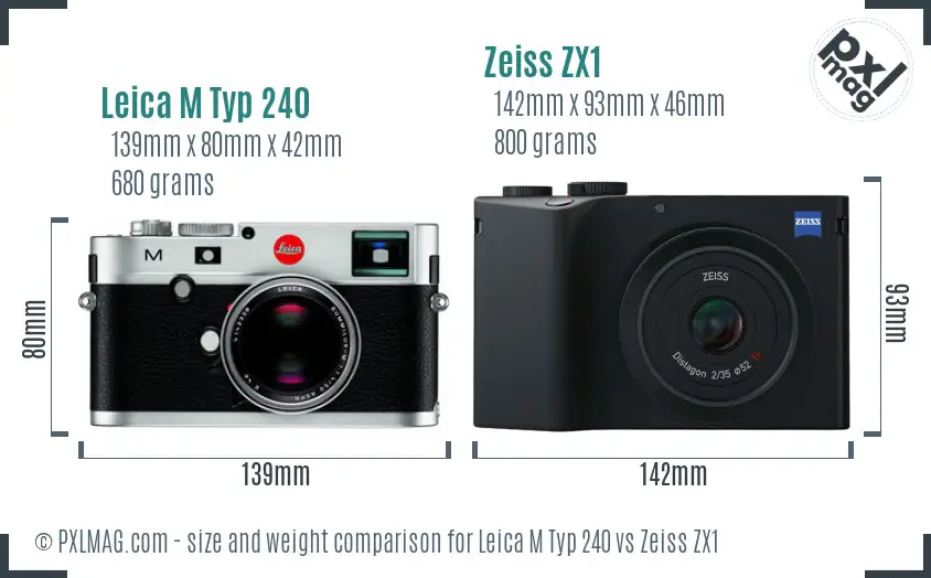 Leica M Typ 240 vs Zeiss ZX1 size comparison