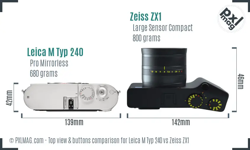 Leica M Typ 240 vs Zeiss ZX1 top view buttons comparison