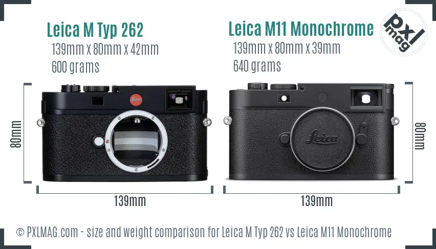 Leica M Typ 262 vs Leica M11 Monochrome size comparison