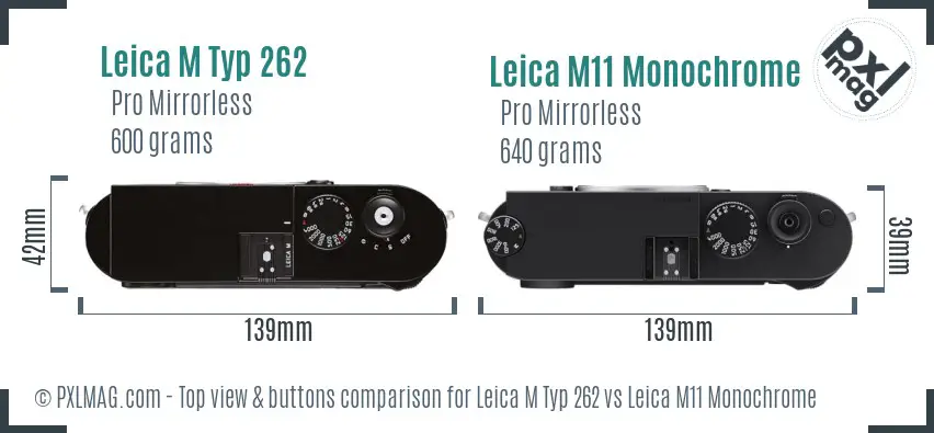Leica M Typ 262 vs Leica M11 Monochrome top view buttons comparison