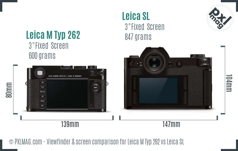 Leica M Typ 262 vs Leica SL Screen and Viewfinder comparison
